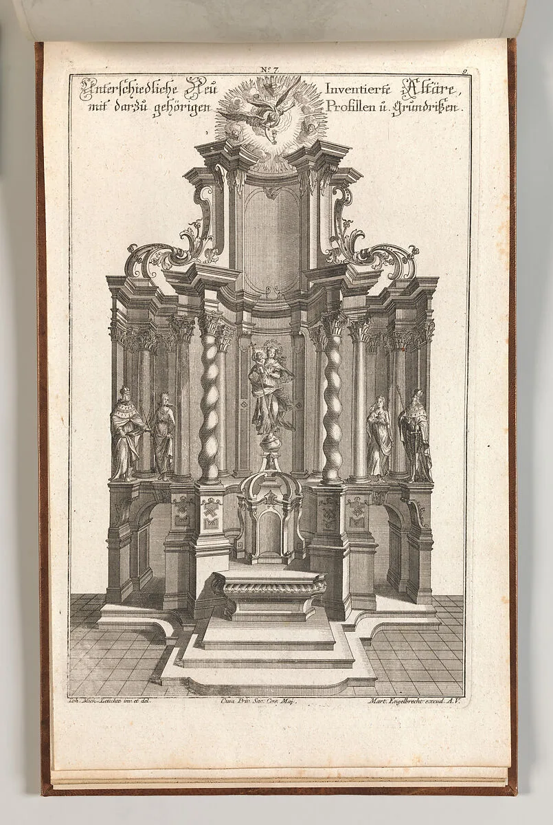 Design for a Monumental Altar, Plate g from 'Unterschiedliche Neu Inventierte Altäre mit darzu gehörigen Profillen u. Grundrißen.' — Johann Michael Leüchte|Martin Engelbrecht