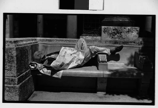 [Man Asleep on Stone Bench, Pasaje de Prado, Havana]