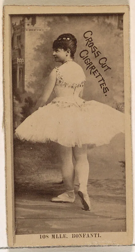 Card Number 108, Mlle. Bonfanti, from the Actors and Actresses series (N145-2) issued by Duke Sons & Co. to promote Cross Cut Cigarettes — W. Duke, Sons & Co.