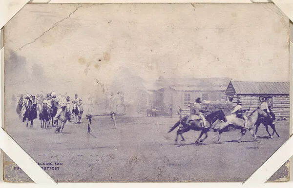 Indians attacking outpost from Indians and Western Scenes series (W417) — Unknown