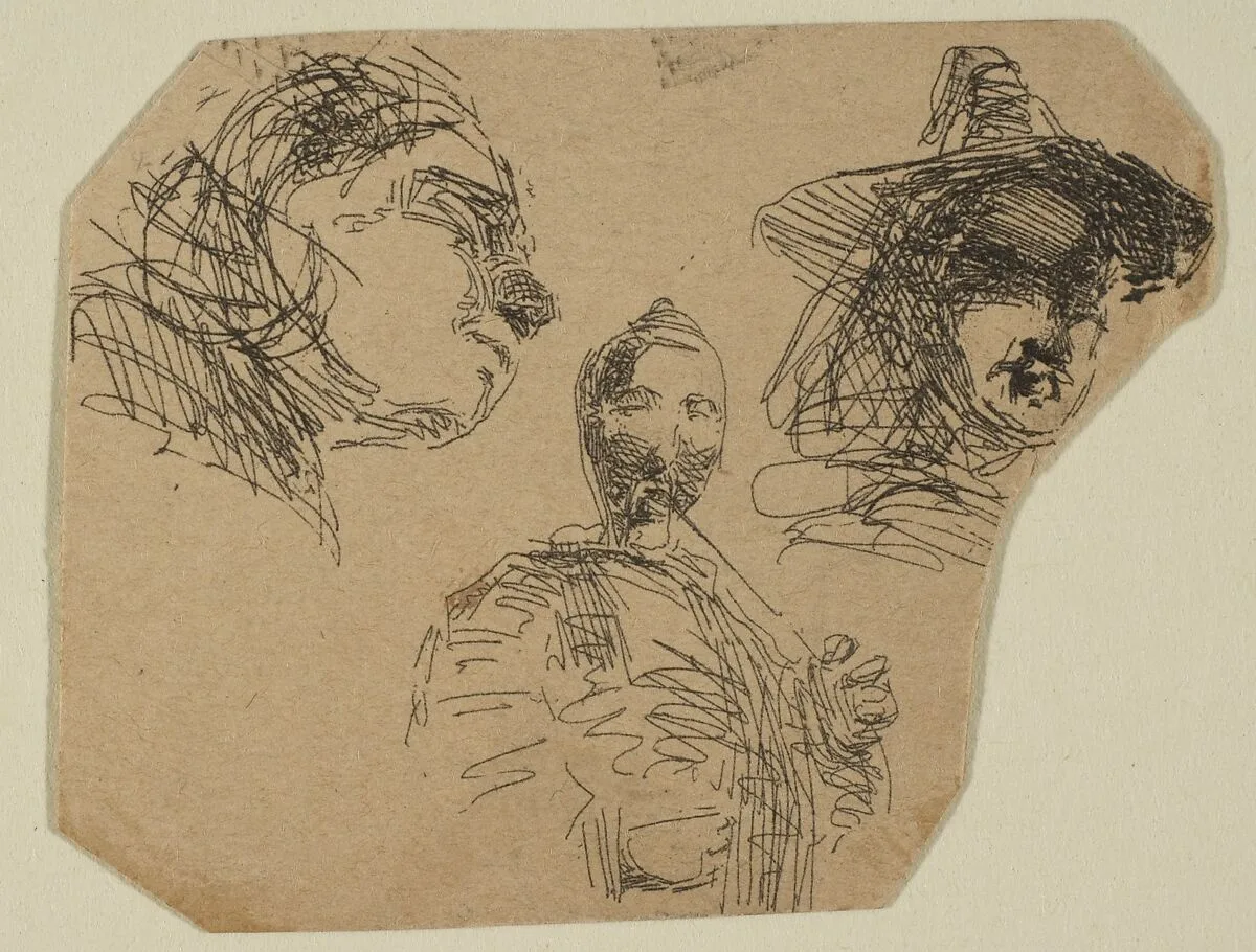 Two Female Heads and Standing Figure (from Sketches on the Coast Survey Plate) — James McNeill Whistler