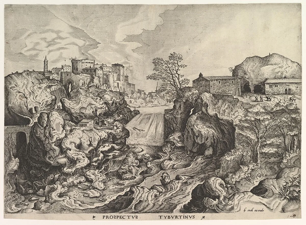 View of the Tiber (Tivoli) (Prospectus Tyburtinus) from The Large Landscapes — Pieter Bruegel the Elder|Johannes van Doetecum I|Lucas van Doetecum|Hieronymus Cock