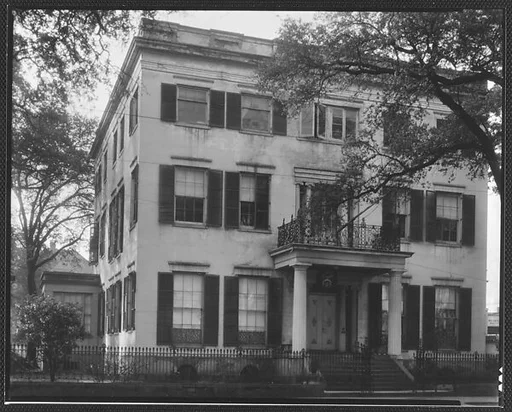 [Greek Revival House with Balcony Over Entry Porch, Savannah, Georgia]