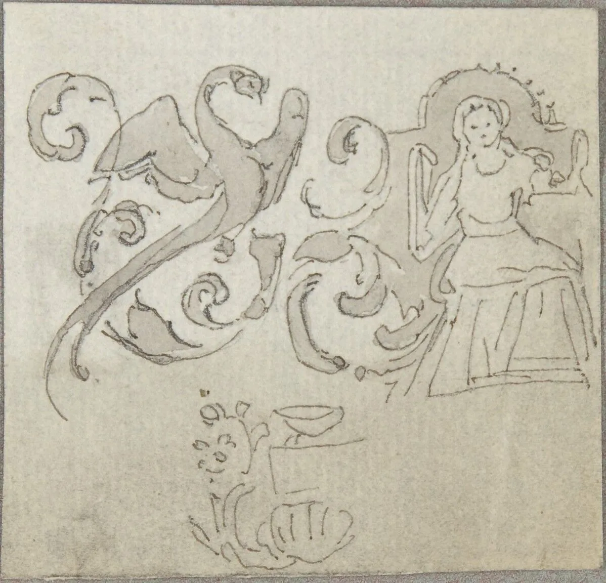 Sketch of Seated Female Figure with Foliate Decoration — William Pitts
