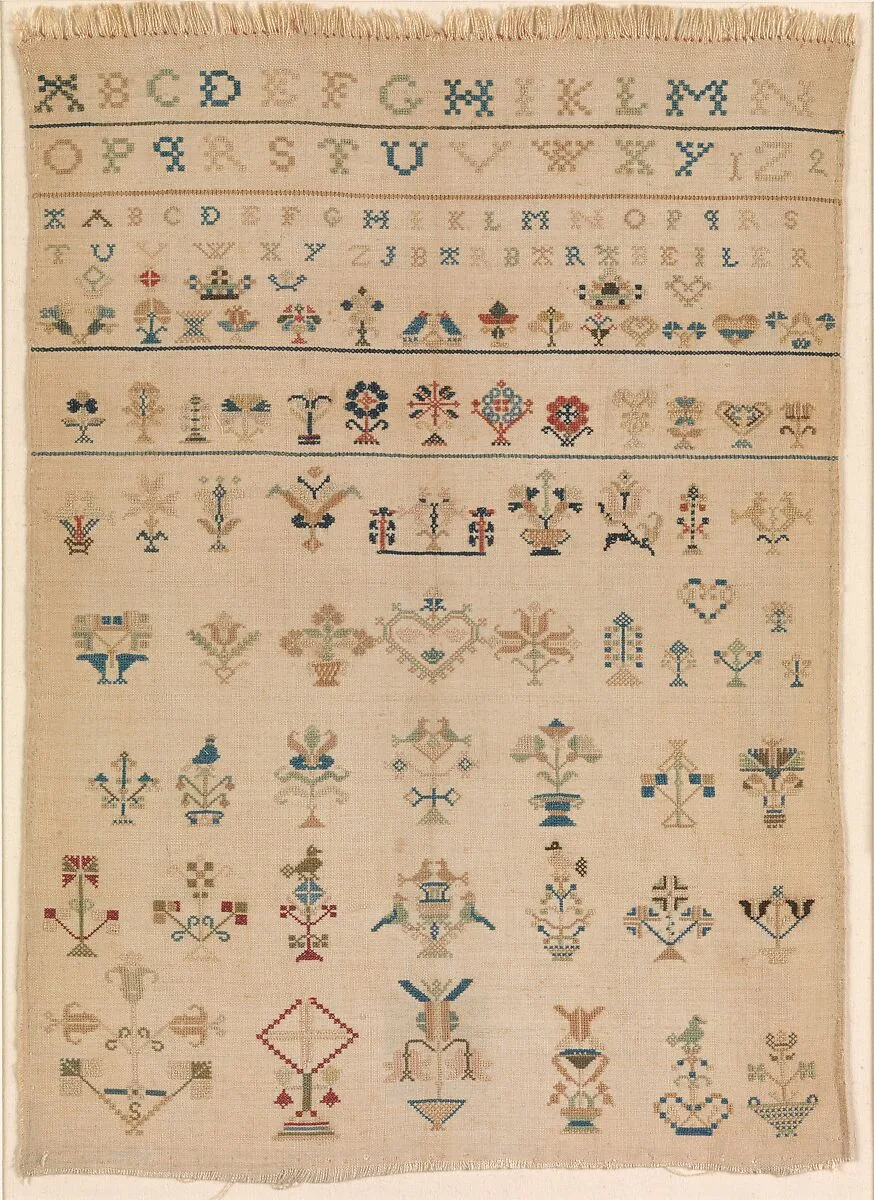 Amish sampler with lettering and motifs — Barbara Beiler