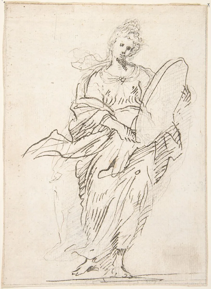 Standing Female Figure with Large Medallion — Pedro Duque Cornejo|Anonymous, Spanish, School of Seville, 17th century