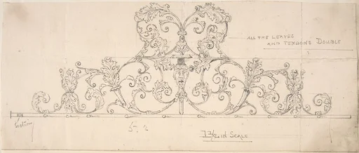 Wrought Metal Foliate Ornament with Grotesque Masks