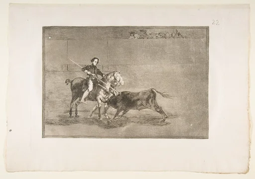Plate 22 from "La Tauromaquia": Manly courage of the celebrated Pajuelera in [the ring] at Zaragoza
