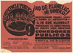 Poster advertising charity kitchens for the poor in Mexico City, circular image upper left showing impoverished men at a table waiting for food — Tipografía de la Escuela Industrial|Leopoldo Méndez