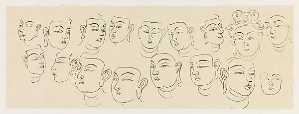 現代 謝稚柳 敦煌人物面部臨本 鏡片|Heads — Xie Zhiliu