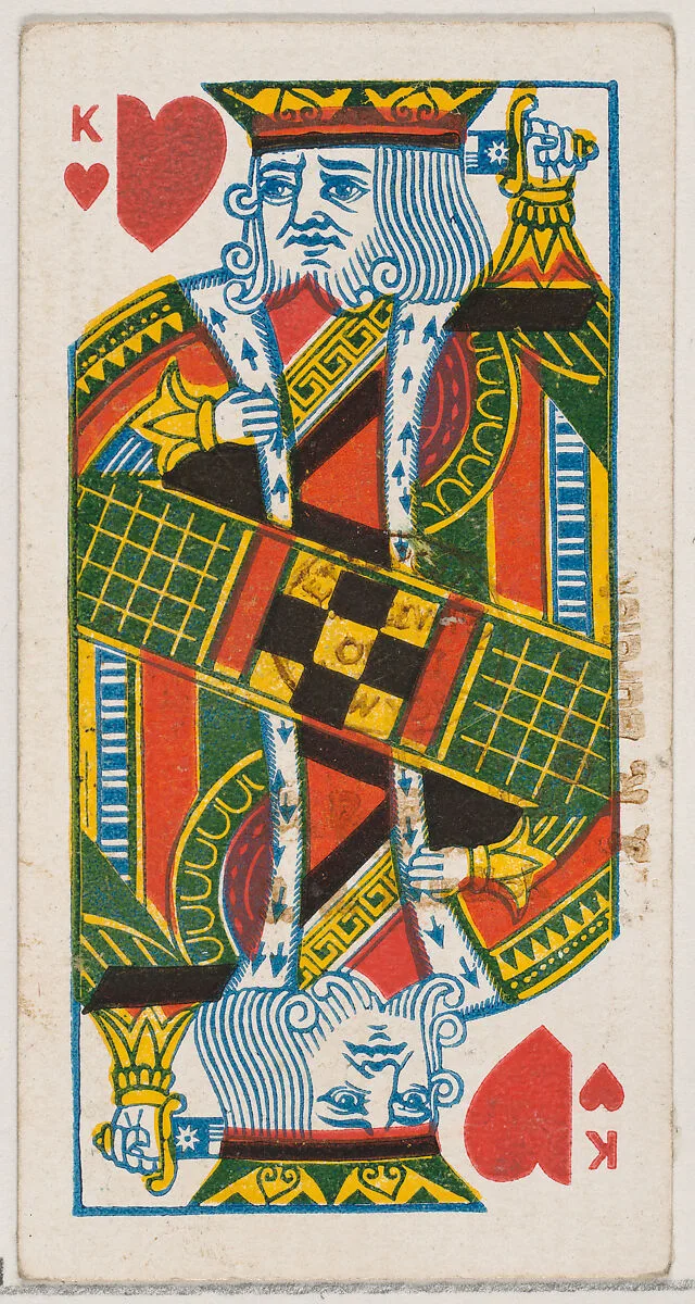 King of Hearts (red), from the Playing Cards series (N84) for Duke brand cigarettes — W. Duke, Sons & Co.