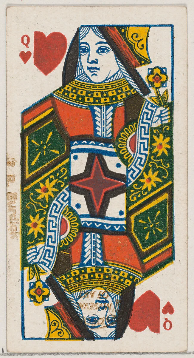 Queen of Hearts (red), from the Playing Cards series (N84) for Duke brand cigarettes — W. Duke, Sons & Co.