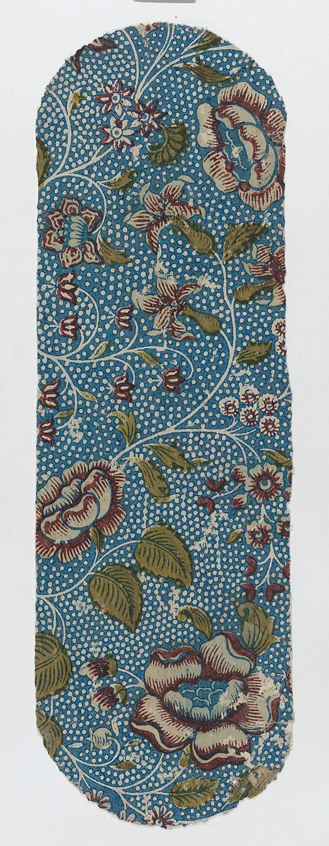 Sheet with an overall floral and dot pattern on blue background — Anonymous|Remondini Family