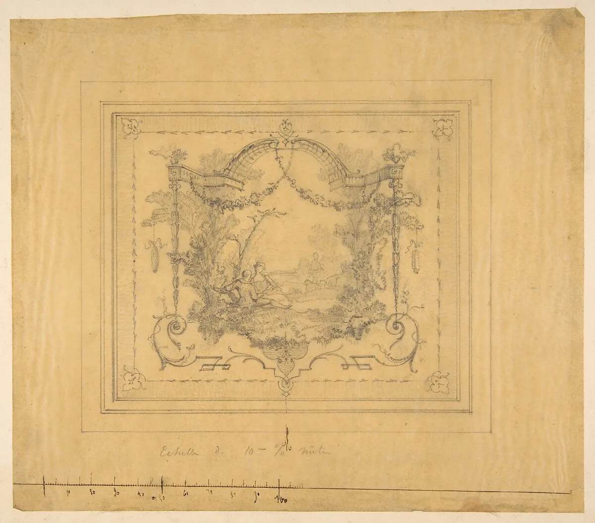Design for a panel painted with a pastoral scene and rococco motifs — Jules-Edmond-Charles Lachaise|Eugène-Pierre Gourdet