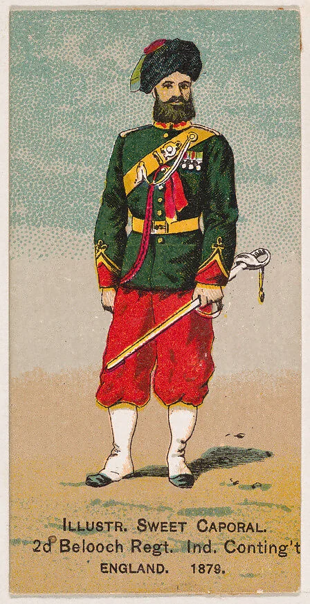 2nd Belooch Regiment, Ind. Conting't, England, 1879, from the Military Series (N224) issued by Kinney Tobacco Company to promote Sweet Caporal Cigarettes — Kinney Brothers Tobacco Company