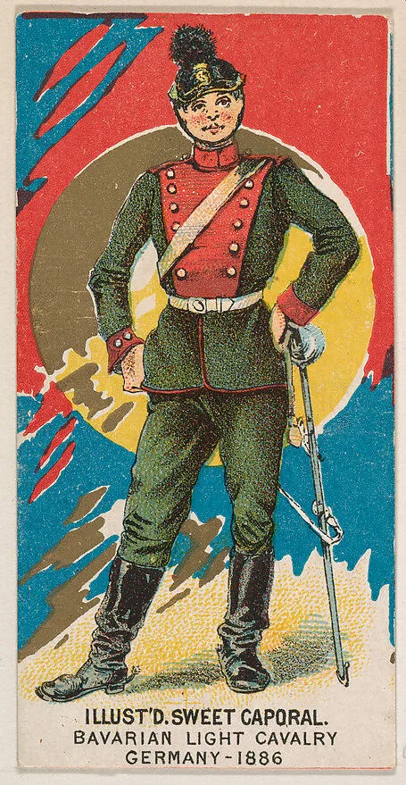 Bavarian Light Cavalry, Germany, 1886, from the Military Series (N224) issued by Kinney Tobacco Company to promote Sweet Caporal Cigarettes — Kinney Brothers Tobacco Company