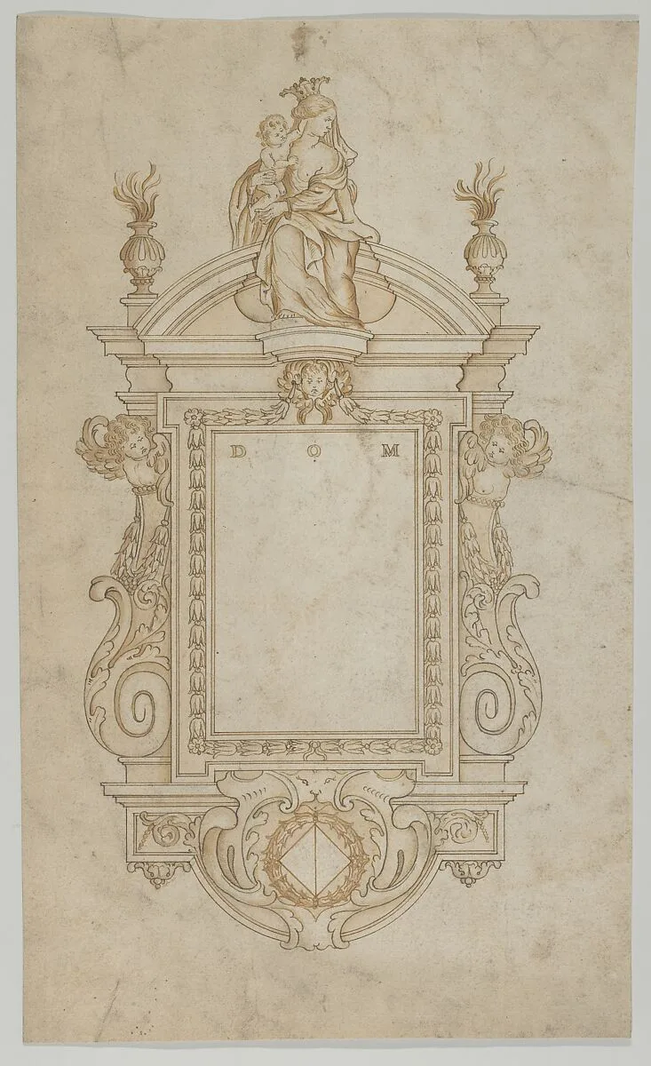 Design for an Epitaph surmounted by a Statue of the Virgin and Child — Anonymous, Flemish