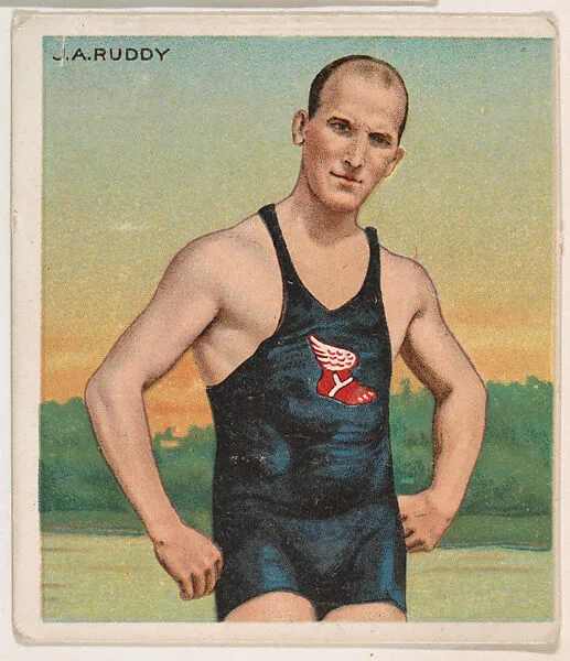 J. A. Ruddy, Swimmer, from Mecca & Hassan Champion Athlete and Prize Fighter collection, 1910 — Mecca Cigarettes