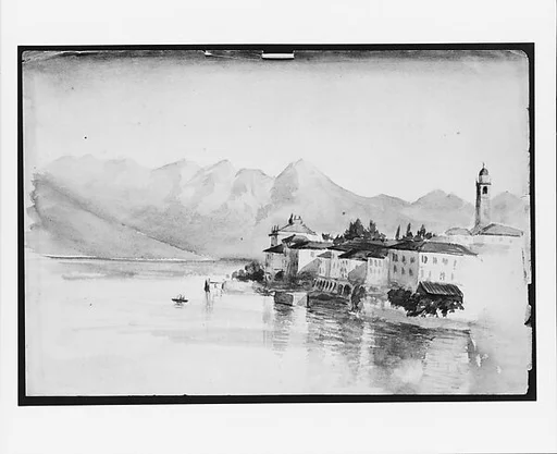 Town at Edge of Mountain Lake (from Switzerland 1869 Sketchbook)