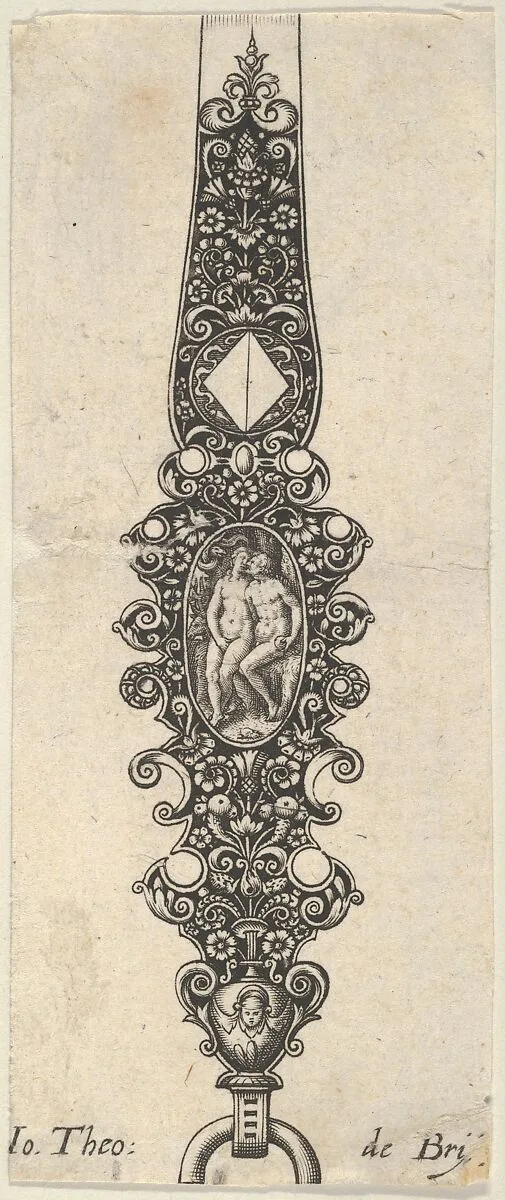 Pendant Design with Adam and Eve, from Des Pendants de Cleffs pour les Femmes — Johann Theodor de Bry