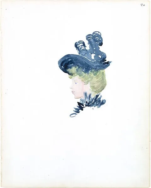 Large Boston Public Garden Sketchbook: Head of a woman in a plumed hat — Maurice Brazil Prendergast