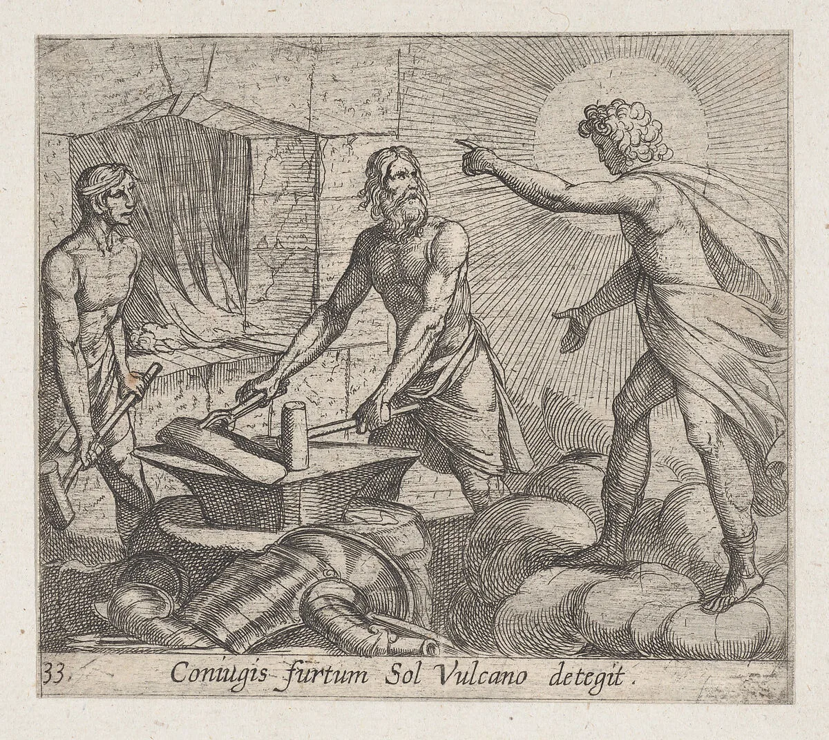 Plate 33: Apollo at Vulcan's Forge (Coniugis furtum Sol Vulcano detegit), from Ovid's 'Metamorphoses' — Antonio Tempesta