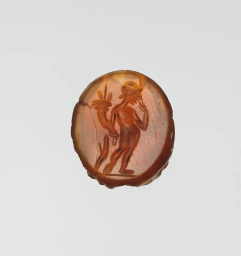 Carnelian scarab: Harpocrates with cornucopia