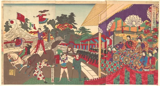 チャリネ大曲馬御遊覧ノ図|Illustration of the Imperial Excursion to see the Charini's Circus (Charine daikyokuba goyūran no zu)