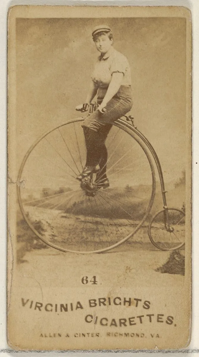 Card 64, from the Girl Cyclists series (N49) for Virginia Brights Cigarettes — Allen & Ginter