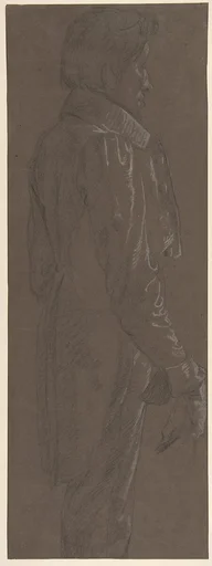 Standing Gentleman, three-quarter length profile facing right