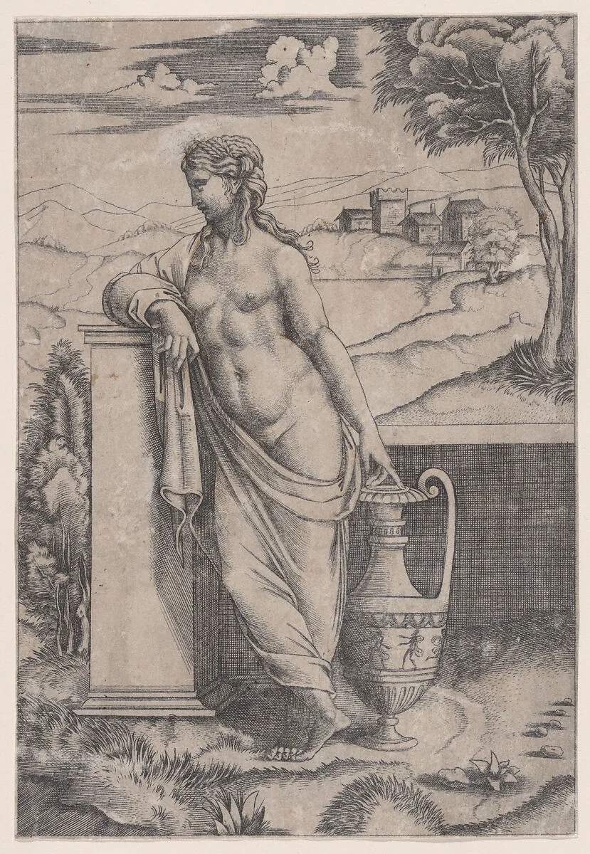 Woman Standing near a Vase — Agostino Veneziano (Agostino dei Musi)|Raphael (Raffaello Sanzio or Santi)