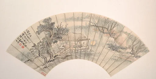 近代 陸恢 山水人物 扇面|Landscape