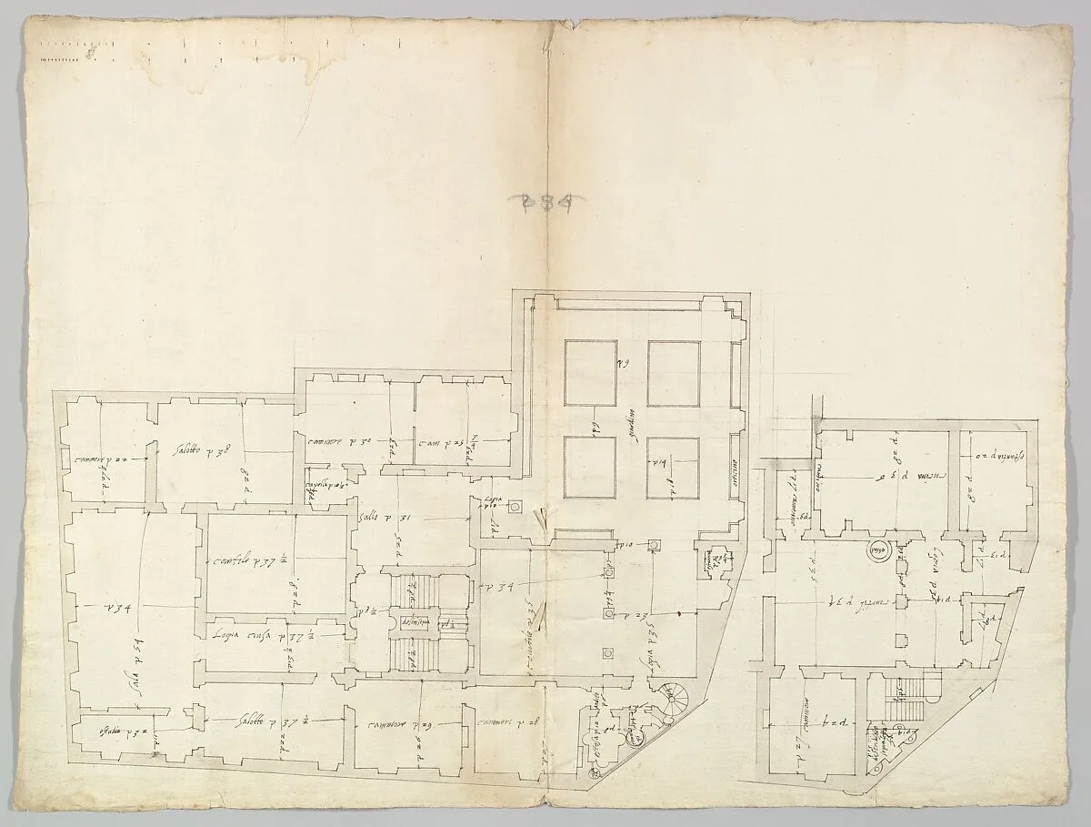 Unidentified palace, plan (recto) blank (verso) — Anonymous, French, 16th century