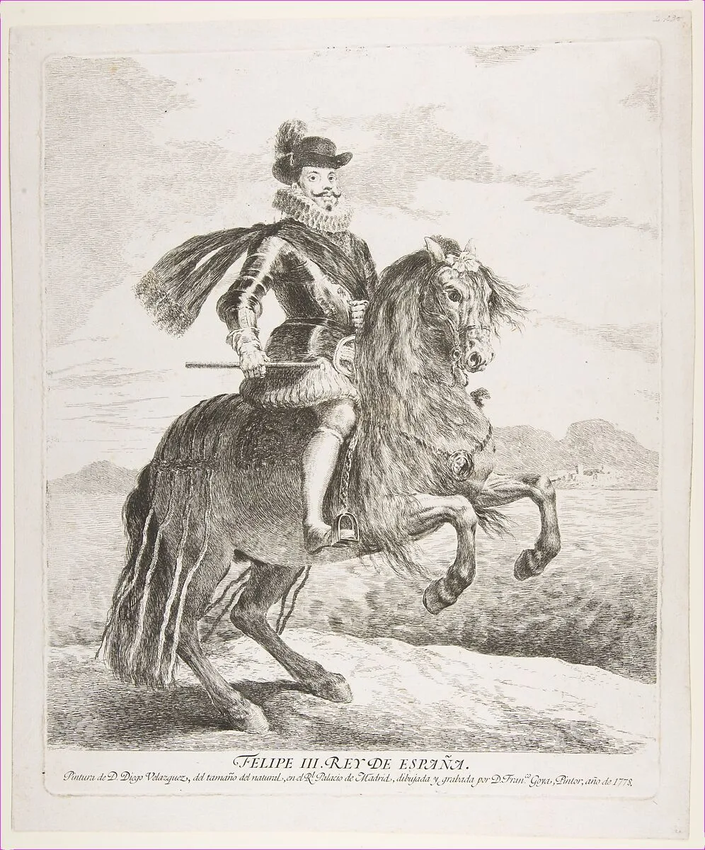 Philip III, King of Spain on horseback, after Velázquez — Velázquez (Diego Rodríguez de Silva y Velázquez)|Goya (Francisco de Goya y Lucientes)|Philip III (Felipe III), King of Spain