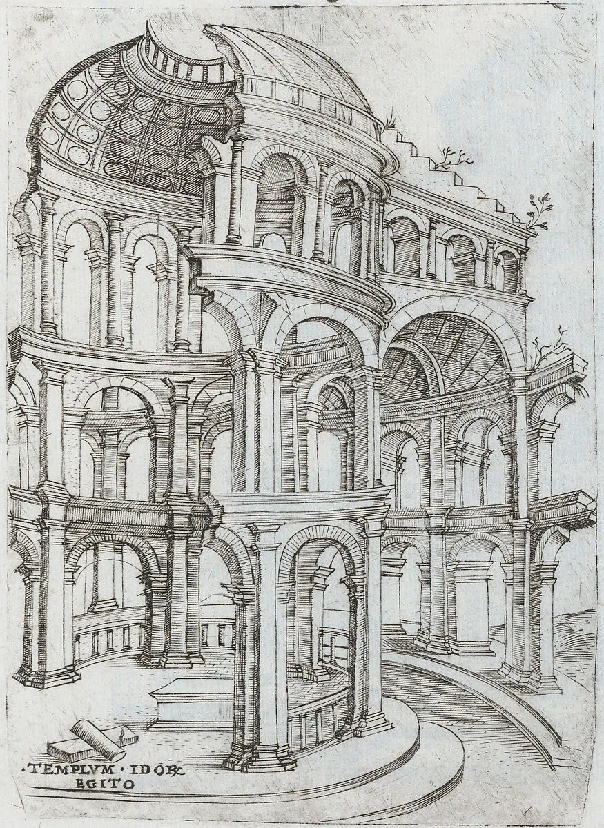 Templum Isaiae Prophetae, from a Series of Prints depicting (reconstructed) Buildings from Roman Antiquity — Monogrammist G.A. & the Caltrop