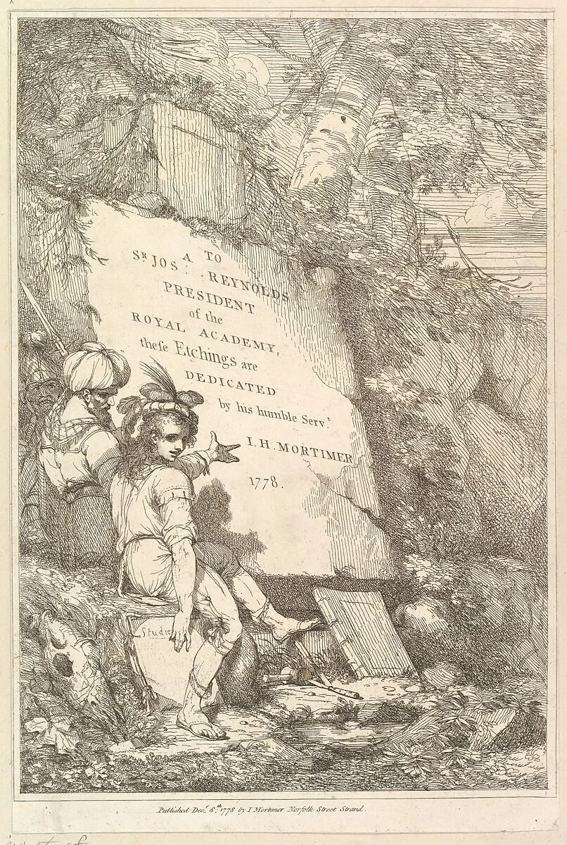 Frontispiece, from "Fifteen Etchings Dedicated to Sir Joshua Reynolds" — John Hamilton Mortimer|Sir Joshua Reynolds