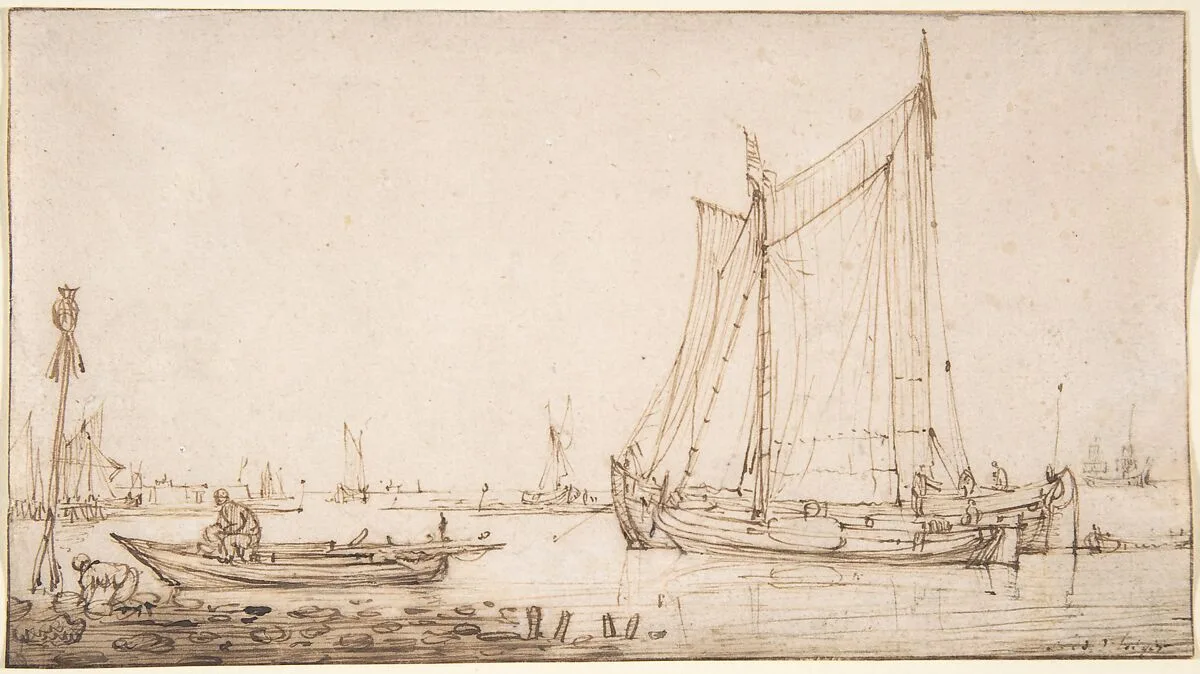 River Scene with Boats — Simon de Vlieger