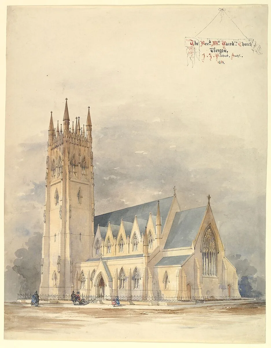 Perspective Elevation of Reverend Mr. Gaird's Church, Glasgow, in the Gothic Style — J. T. Rochead