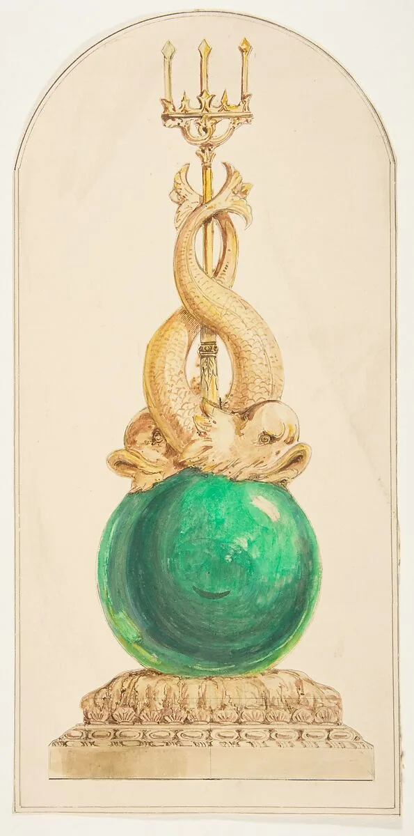Ornament Design with a Trident and Two Fish — Anonymous, French, 19th century
