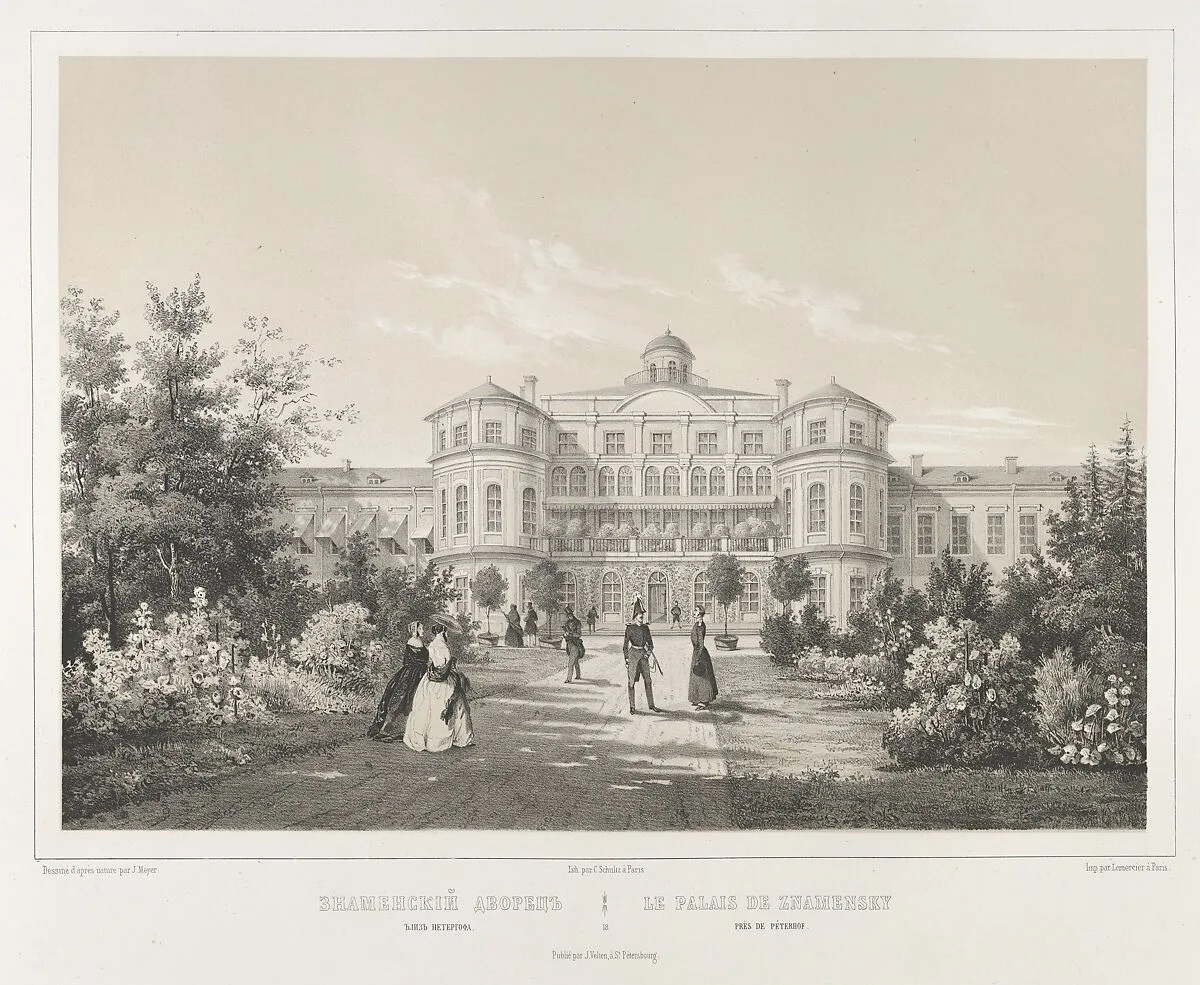 Le Palais de Znamensky près de Peterhof, from the series Vues pittoresques des palais & jardins impériaux aux environs de St. Petersbourg — J. Meyer|C. Schultz|Lemercier|J. Velten