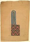Rectangular Section of a Floral Pattern in Green Against a Pink Background, with a Distinct Vertical Design in Blue and Yellow Above — Anonymous, French, 20th century