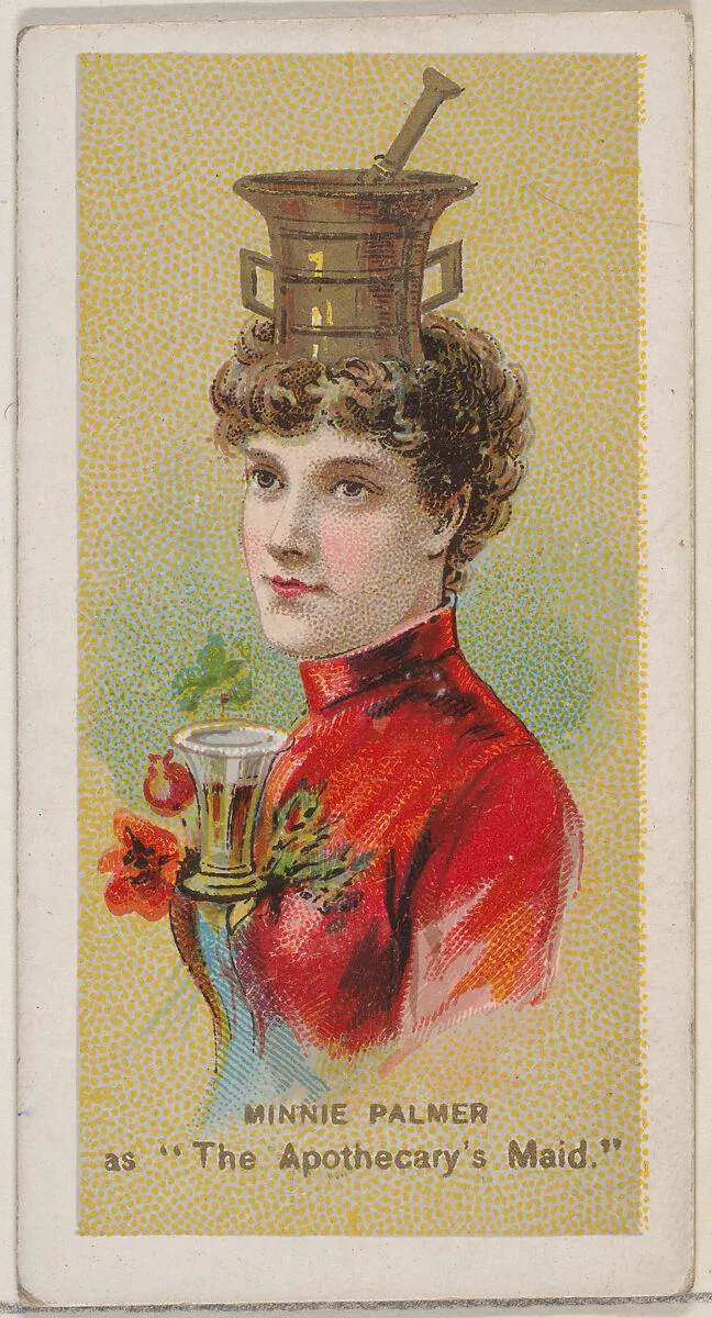 Minnie Palmer as "The Apothecary's Maid," from the series Fancy Dress Ball Costumes (N73) for Duke brand cigarettes — W. Duke, Sons & Co.|Knapp & Company