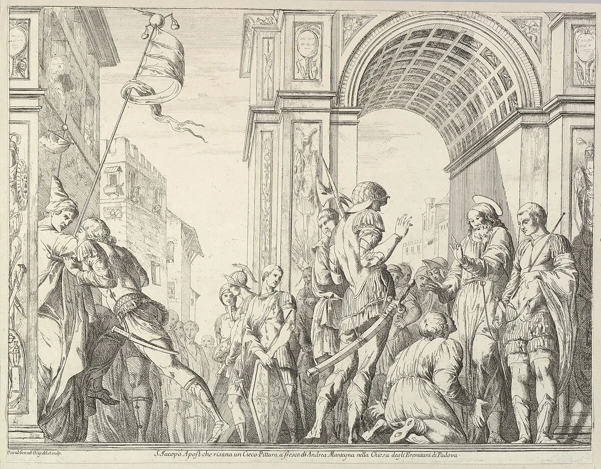 Saint James Cures a Blind Man, from "The Story of Saints James and Christopher in the Eremitani Chapel" — Giovanni David|Andrea Mantegna