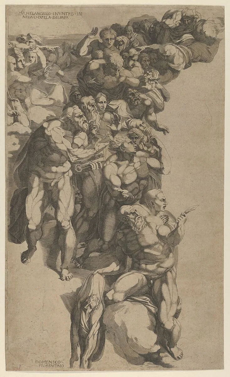 Group from Last Judgment, St. Bartholomew, St. Peter, and other Apostles — Michelangelo Buonarroti|Domenico del Barbiere