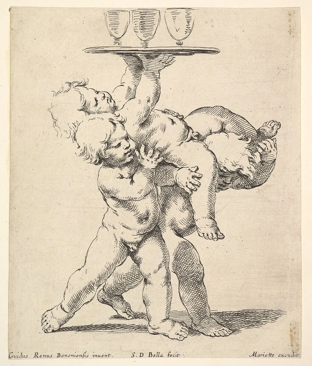 Three children carrying a tray — Stefano della Bella|Pierre Mariette|Guido Reni