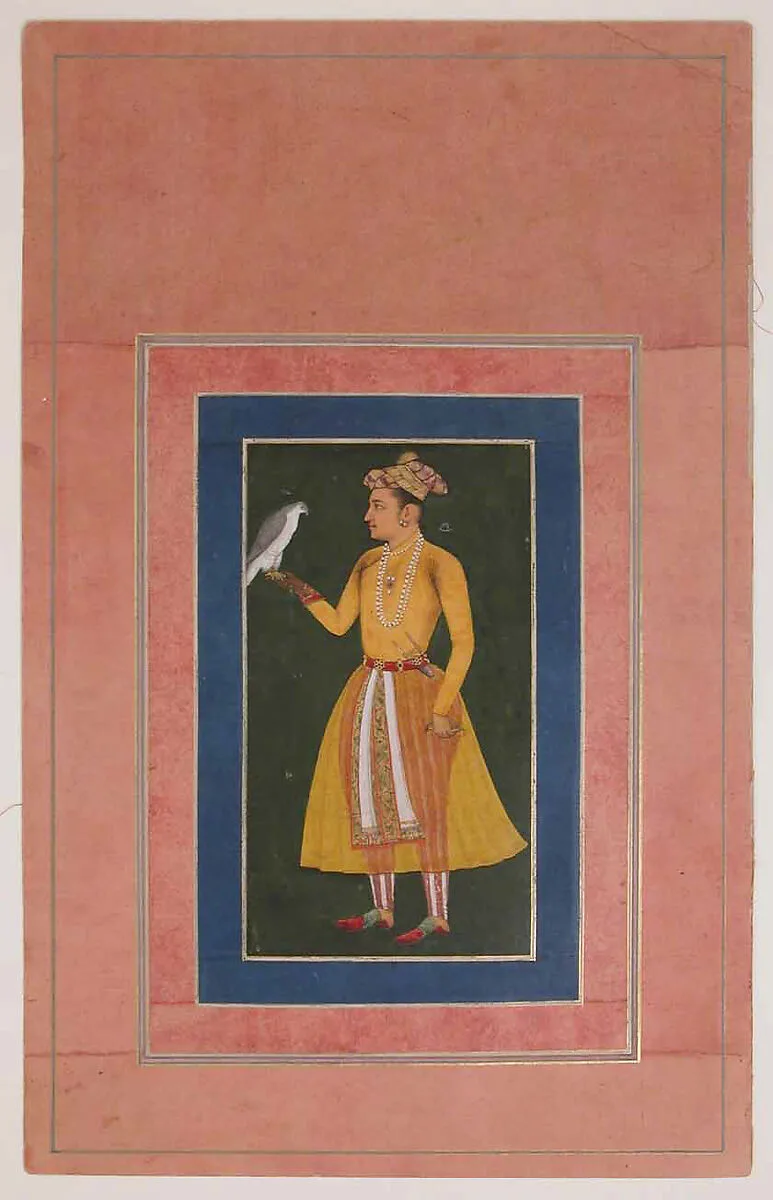 "Portrait of a Prince in Yellow Robe, Holding a Falcon", Folio from the Davis Album — Unknown