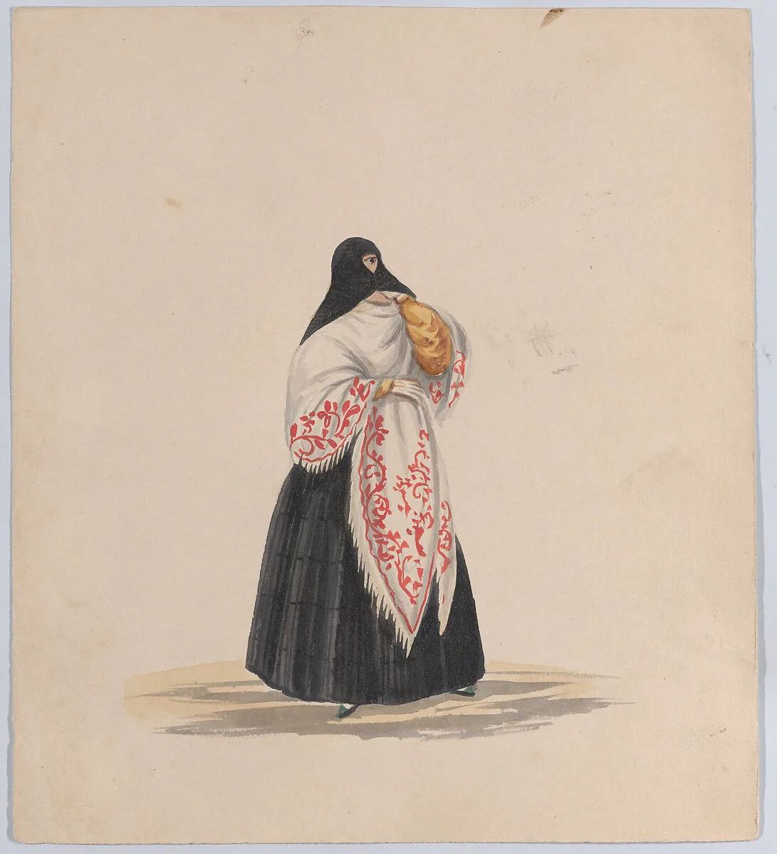 An elegantly dressed woman, from a group of drawings depicting Peruvian dress — Francisco (Pancho) Fierro