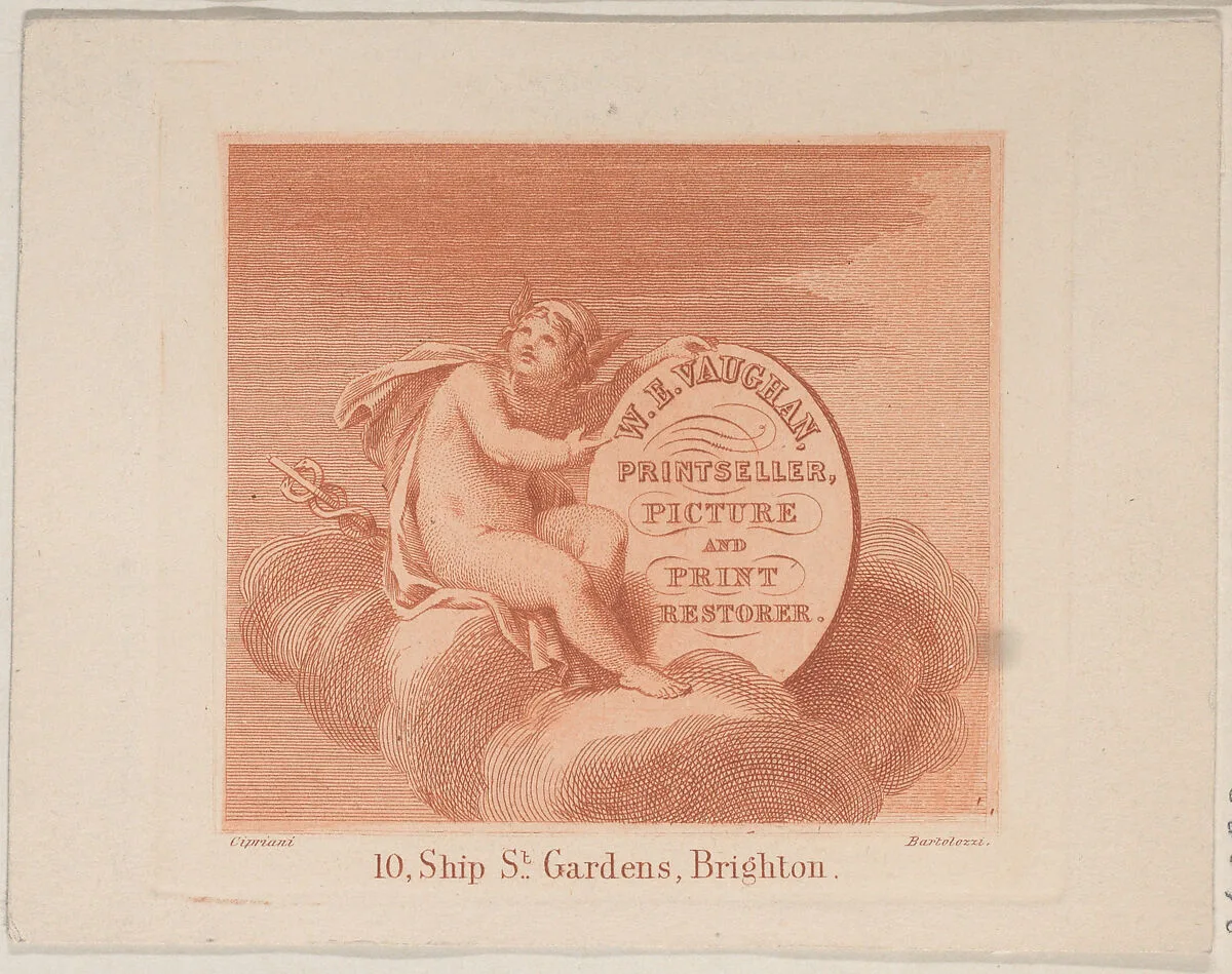 Trade Card for W.E. Vaughan, Printseller & Restorer — Giovanni Battista Cipriani|Francesco Bartolozzi