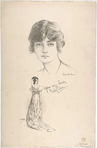 Portrait Head of the actress Lily Elsie, also shown full-length in costume — John Hassall|Howard van Dusen|Lily Elsie