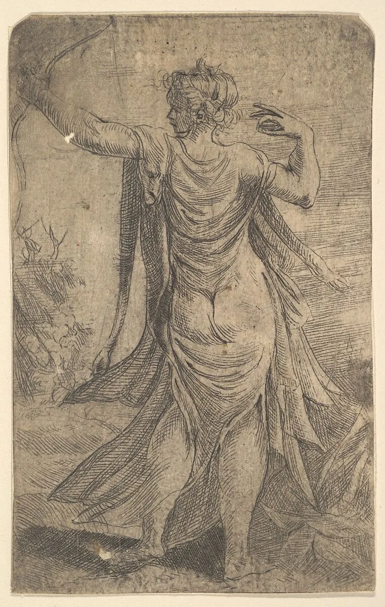 Diana firing her bow viewed from behind — Andrea Schiavone (Andrea Meldola)